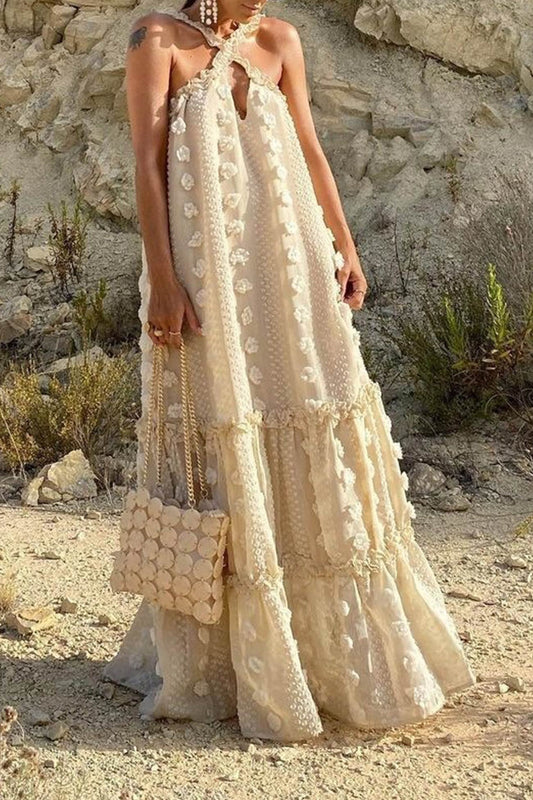 3d Criss-cross Halterneck Maxi Dress