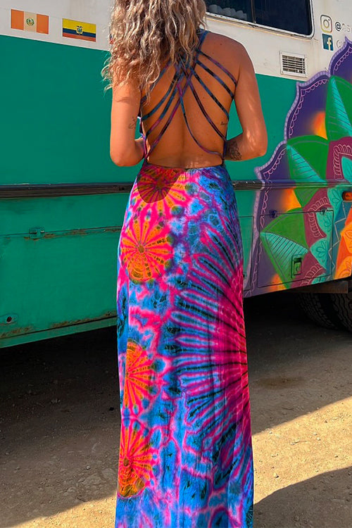 Moxidress Strappy Backless Tie Dye Maxi Dress
