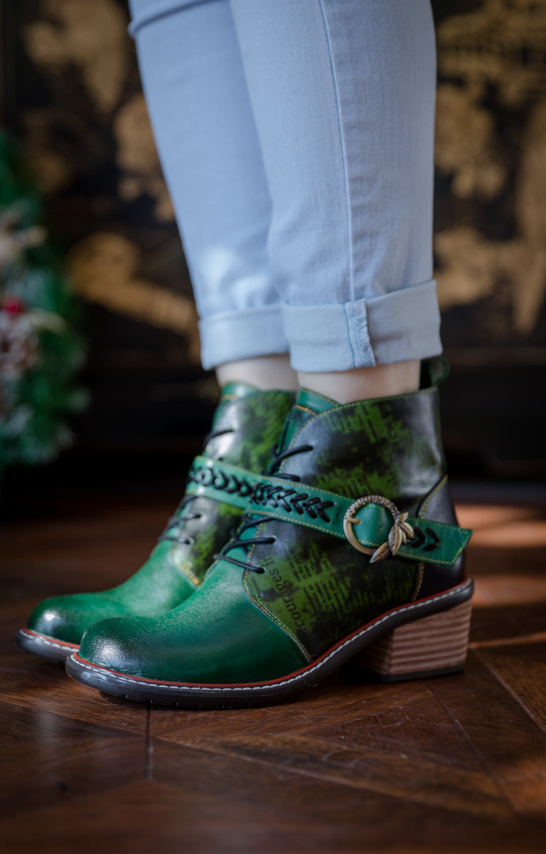 Soffia | Dark Green Leather Ankle Boot