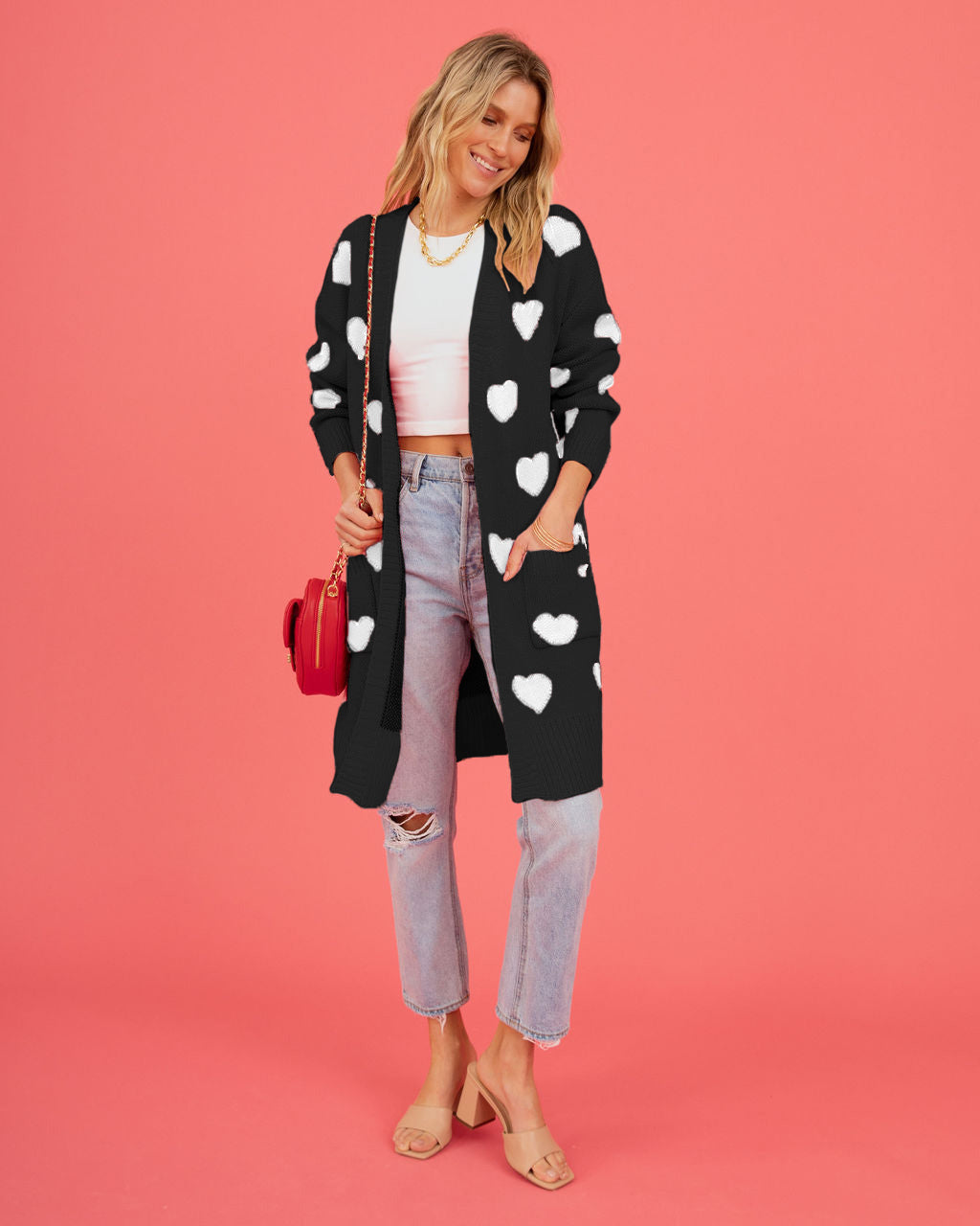 Listen to Your Heart Knit Open Front Cardigan - Black