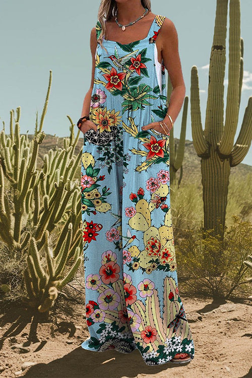 Print Wide Leg Loose Overalls