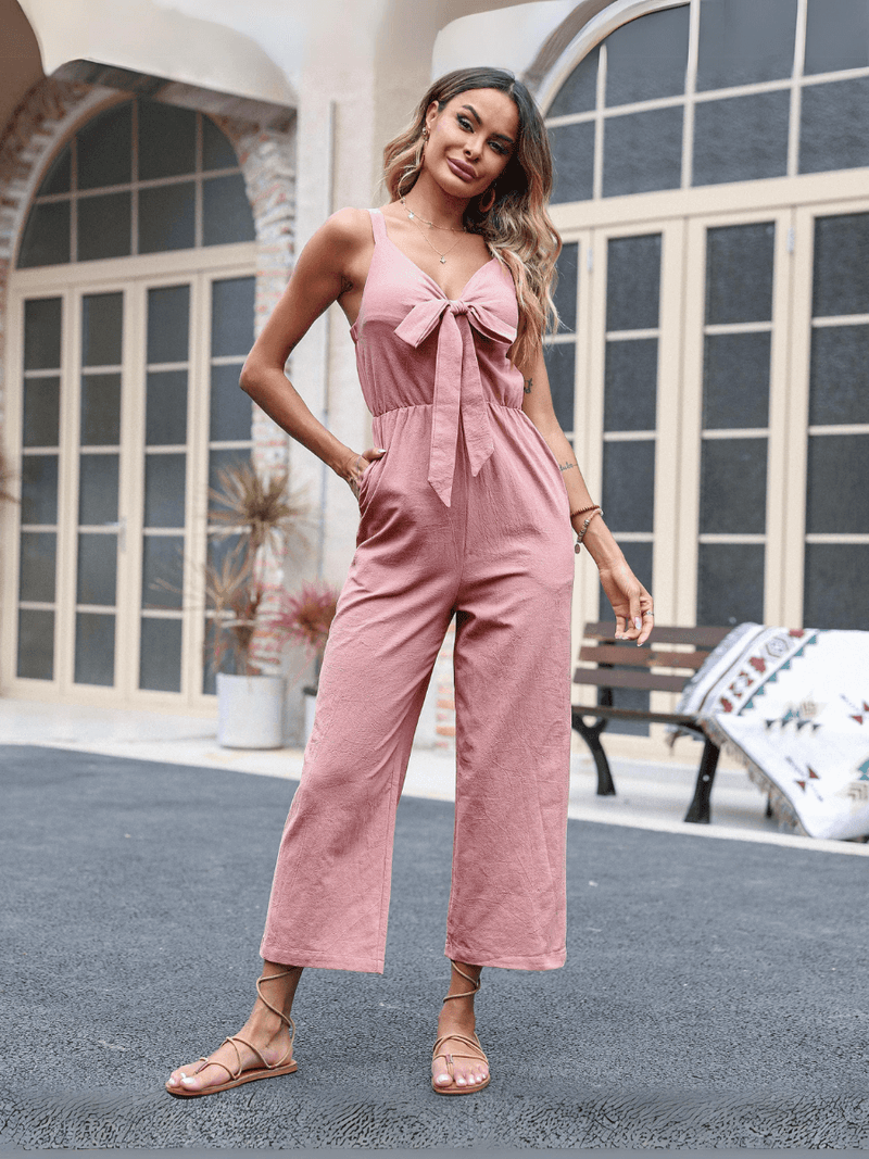 Kenia V-neck Bow Tie Jumpsuit