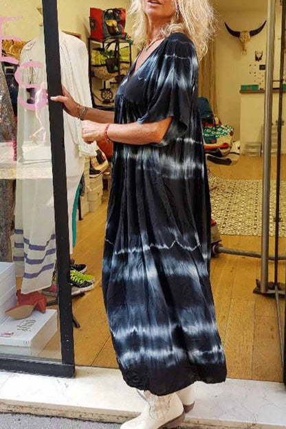 Printed Tie-dye V-neck Maxi Dress