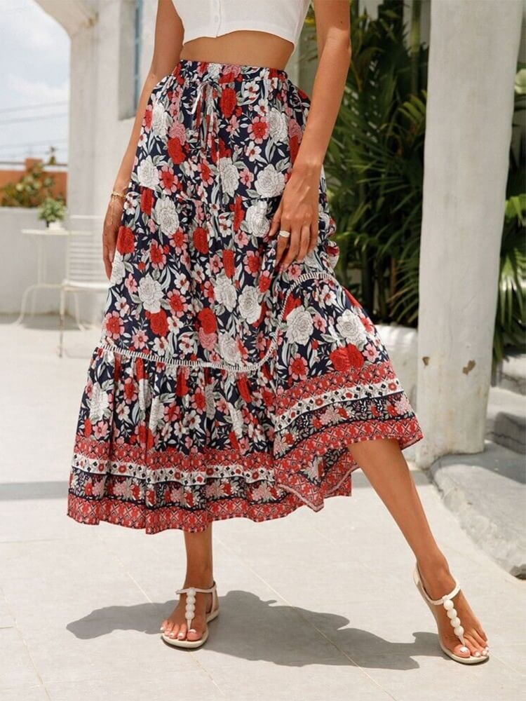 Romantic Red Tiered Skirt