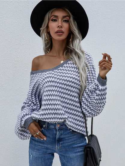 | Puff Sleeve V-neck Sweater - Grey