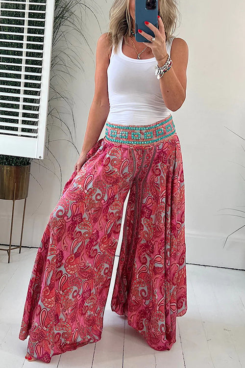 Moxidress Elastic Waist Wide Leg Palazzo Printed Pants