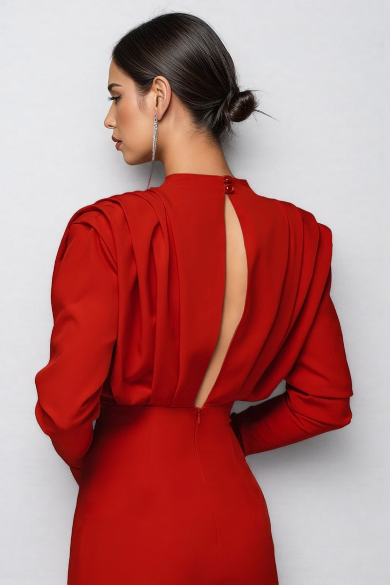 Davina High Neck Slit Maxi Dress-red