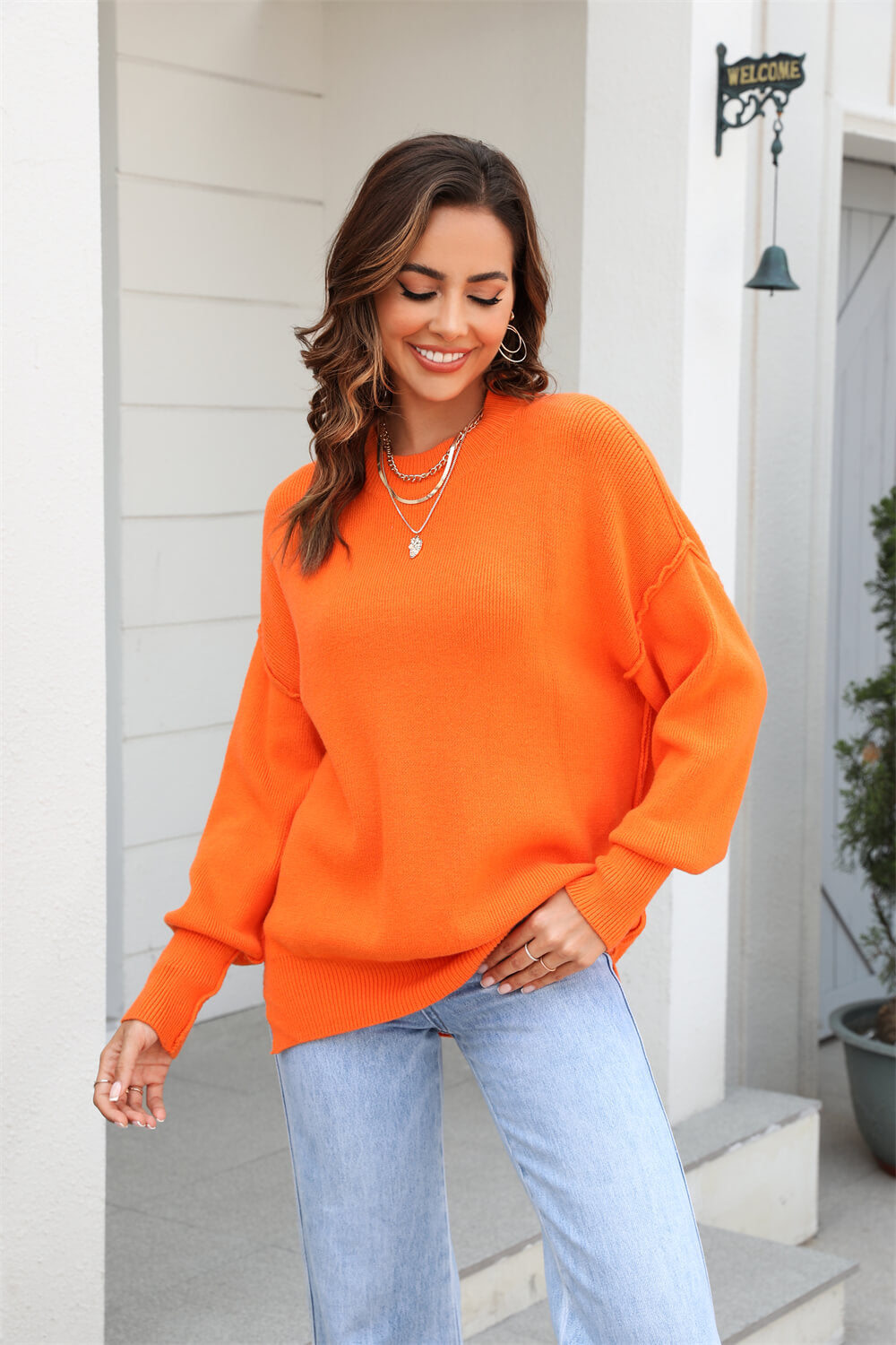 Stanton Crewneck Knit Sweater - Orange