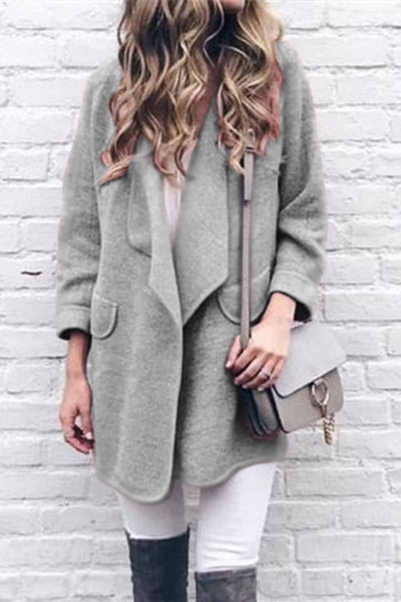 Color Loose Coat With Pockets