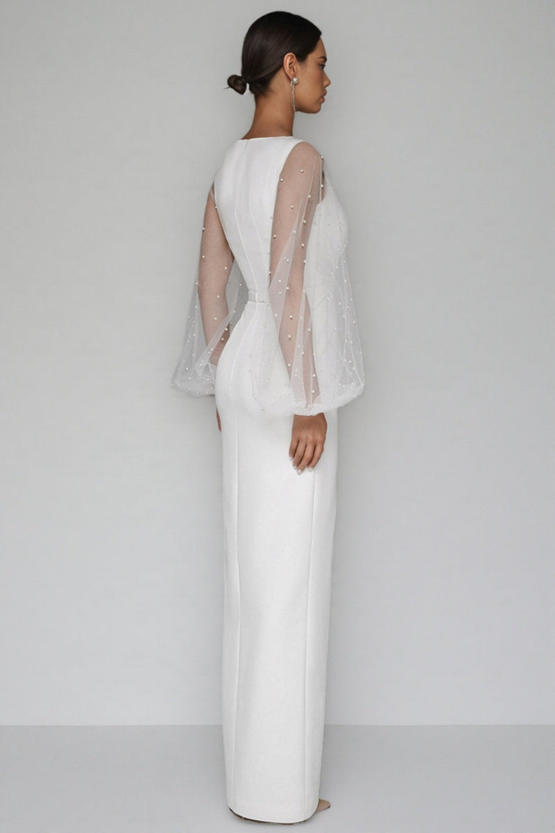 Carlotta White Deep V-neck Slit Maxi Dress