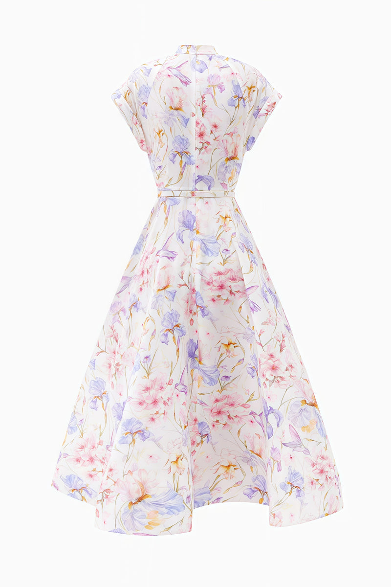 Norif Round Neck Button Print Midi Dress