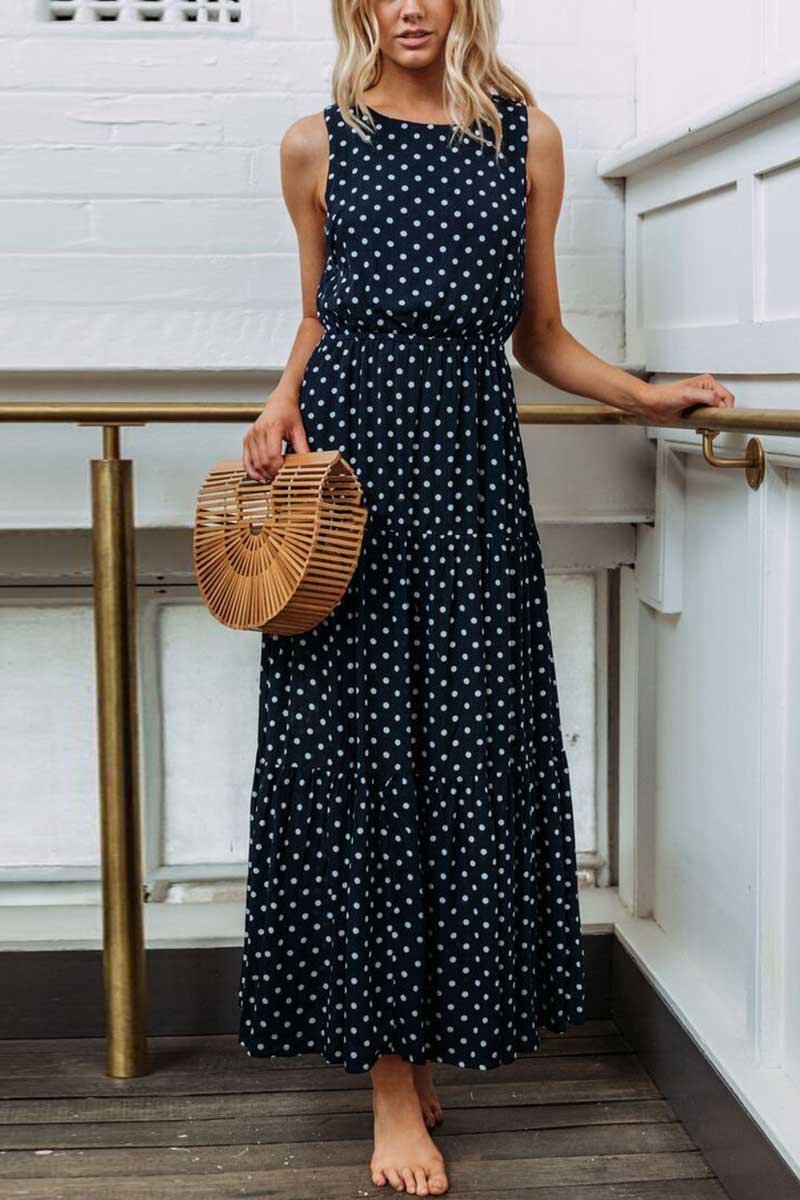 Polka Dot Waist Maxi Dress(2 Colors)