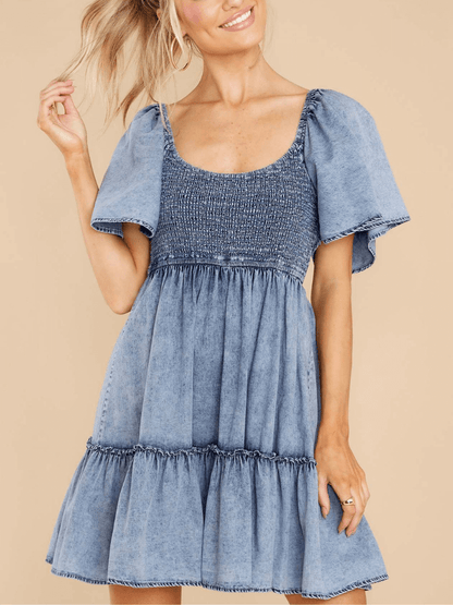 Billy Denim Smocked Babydoll Mini Dress