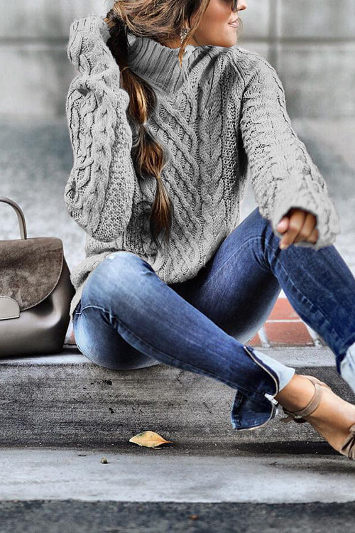 Moxidress Mockneck Cable Knit Pullover Sweater
