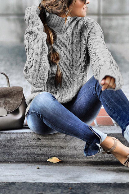 Moxidress Mockneck Cable Knit Pullover Sweater