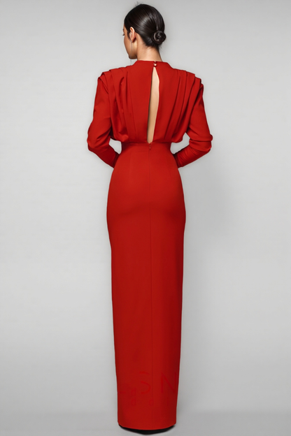 Davina High Neck Slit Maxi Dress-red