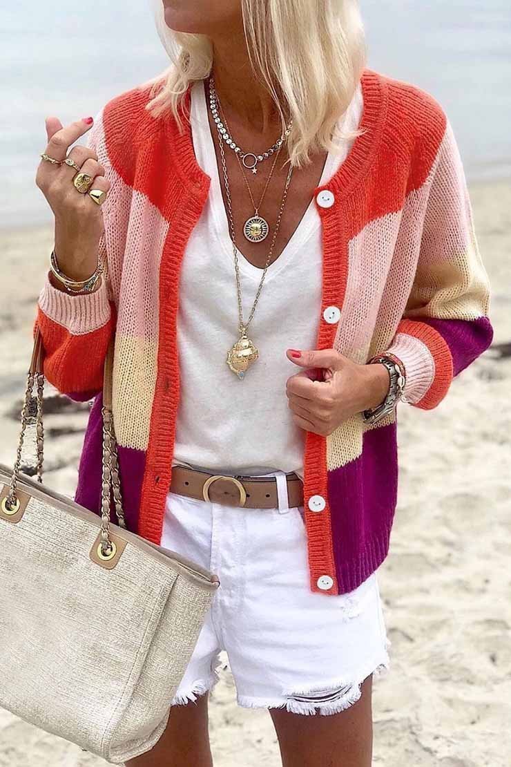 Color-lump Patchwork Cardigans