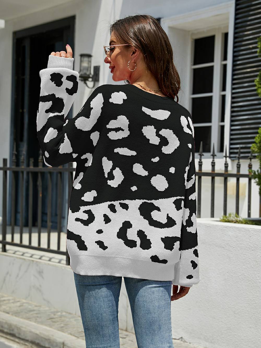 Leopard Round Neck Knit Sweater