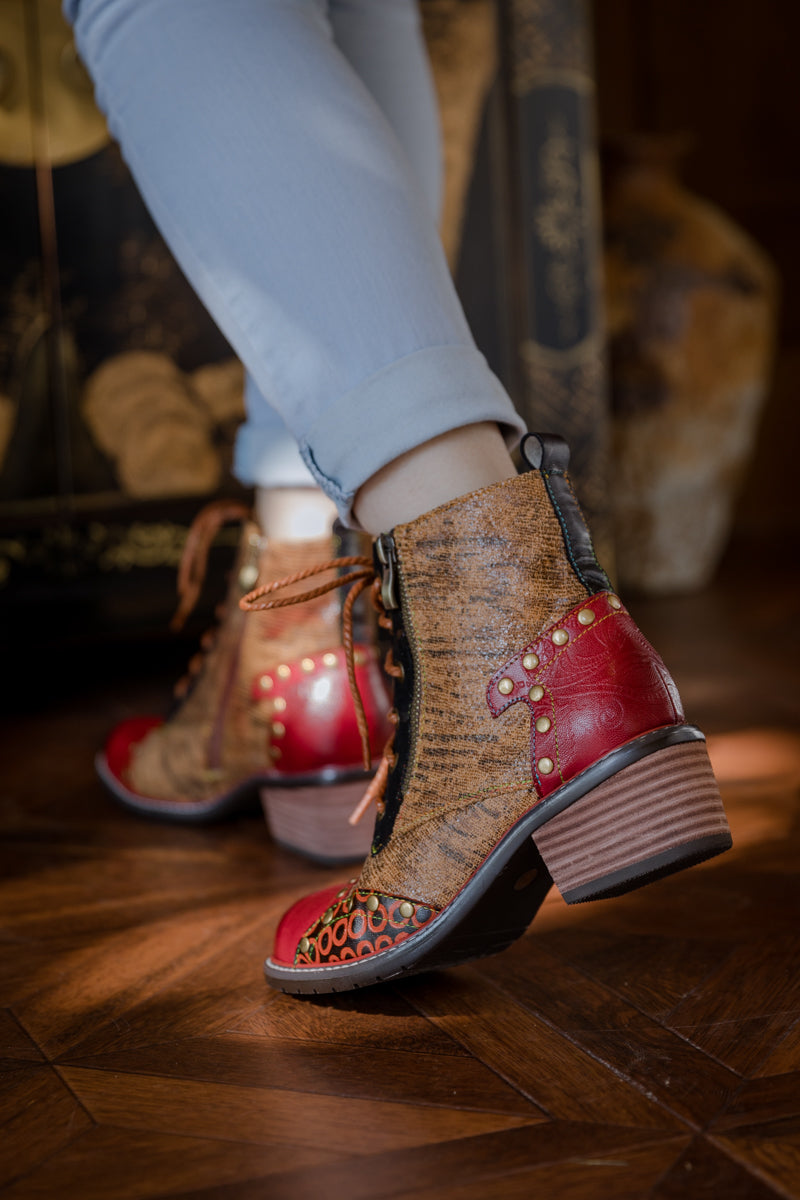 Soffia | Studded Lace Up Leather Ankle Boot