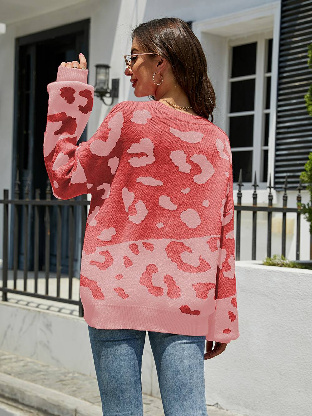 Leopard Round Neck Knit Sweater