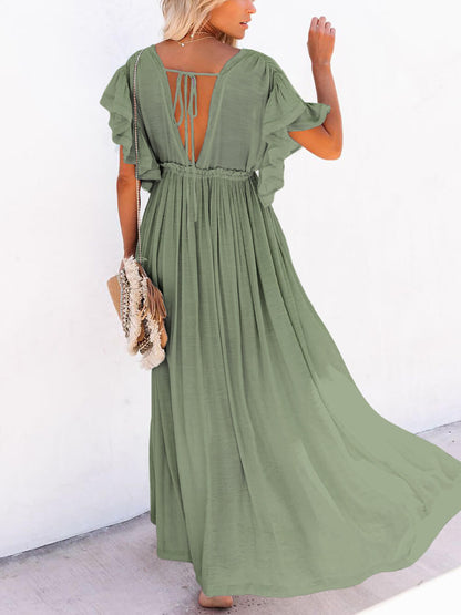 Button Cotton Linen Perfect Beach Maxi Dress