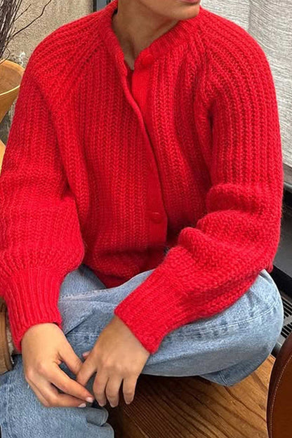 Color Lantern Sleeve Short Cardigan