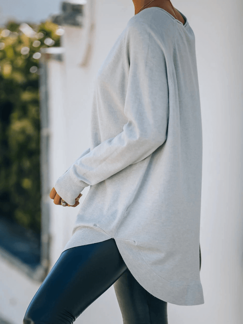 Oversized Collared Down Knit Sweater - Stone Blue