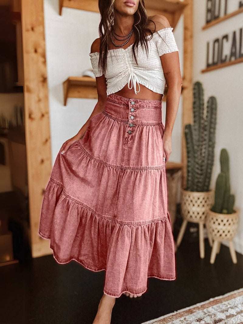 Sandie Tiered Denim Maxi Skirt