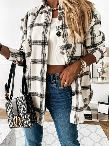 Plaid Brushed Wool Cardigan Jacket