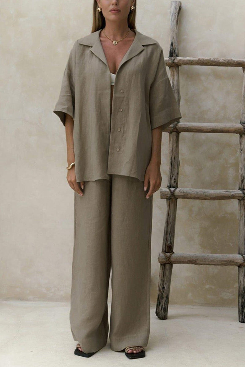 Color Cotton Half Sleeve Blouse Pants Set