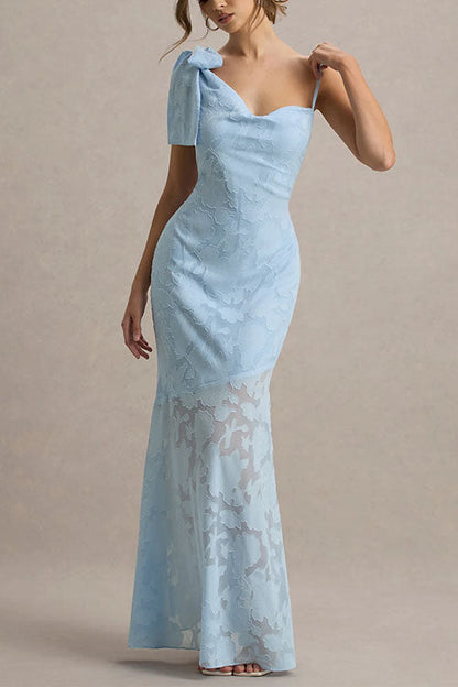 Moxidress Sleeveless Bow Shoulder Flare Maxi Dress