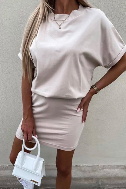 Moxidress Crewneck Short Sleeve Waisted Mini Dress