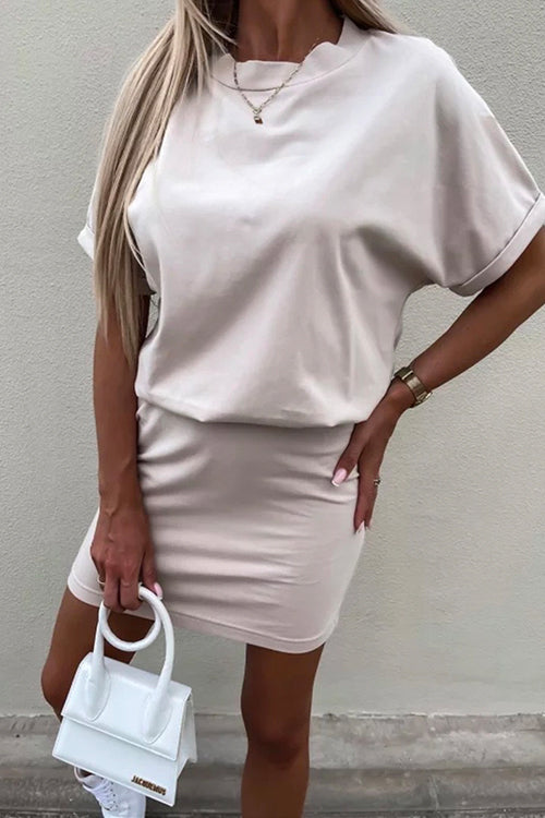 Crewneck Short Sleeve Waisted Mini Dress