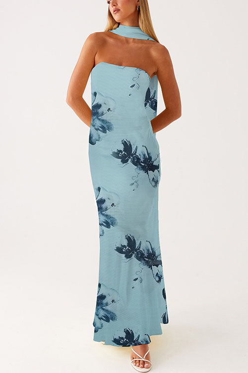Moxidress Strapless Tube Print Bodycon Maxi Dress