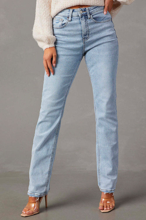 Raw Hem Distressed Straight Leg Denim Pants
