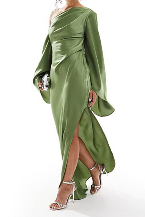 Cold Shoulder Flare Sleeves Side Slit Maxi Dress