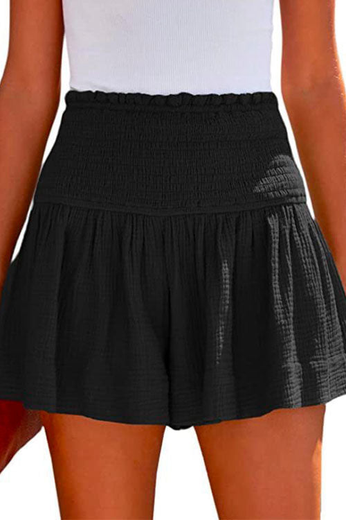 Elastic Smocked Waist Wide Leg Shorts