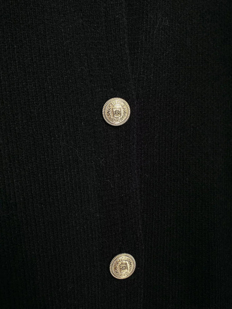 Gold Decorated Row Button Short Knitted Cardigan