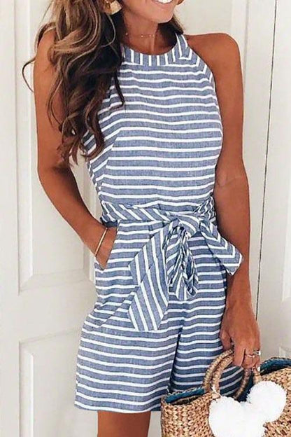 Moxidress Bow-knot Sleeveless Striped Romper