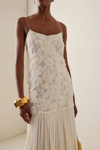 Andrea Applique Pleated Chiffon Maxi Dress