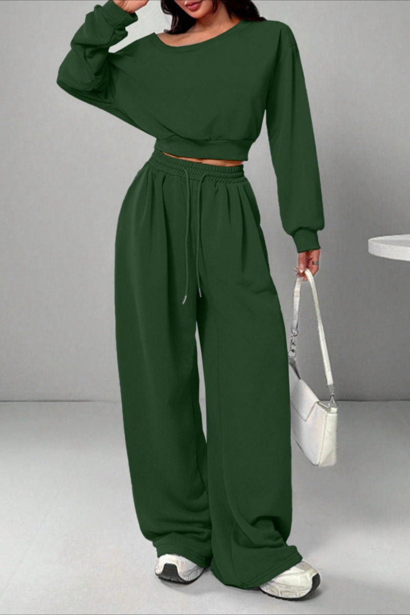 Ribbed Off Shoulder Crop Sweatshirt Pants Set