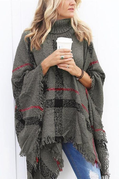 Chicest Tassel Lattice Cloak Poncho Sweater