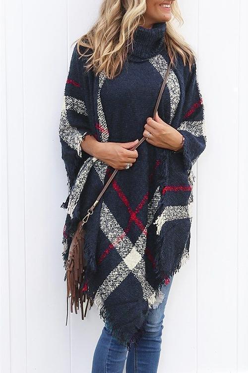 Chicest Tassel Lattice Cloak Poncho Sweater