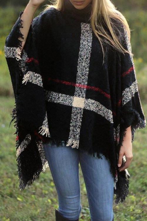 Chicest Tassel Lattice Cloak Poncho Sweater