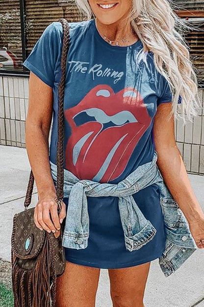 Lip Printed Mini T-shirt Dress