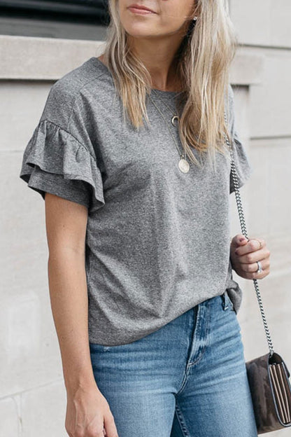 O Neck Ruffle Design T-shirt
