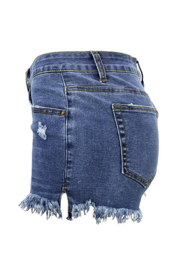 Denim Zipper Fly Sleeveless Mid Zippered Patchwork Split Straight Shorts