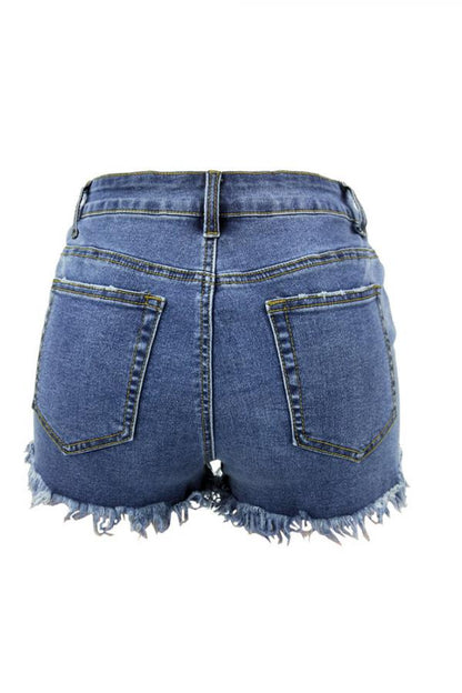 Denim Zipper Fly Sleeveless Mid Zippered Patchwork Split Straight Shorts