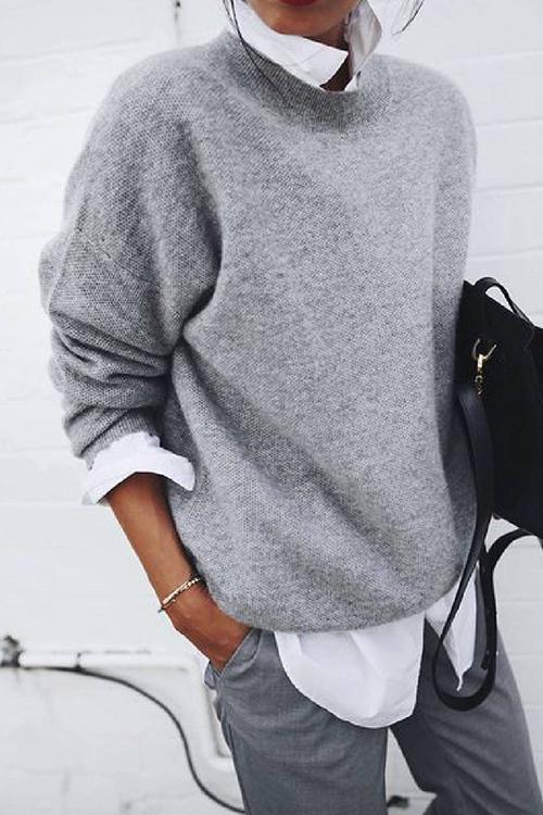 Moxidress Lapel Fake Two Pieces Sweater