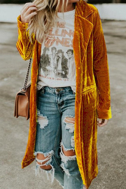 Lapel Pocketed Velvet Coat